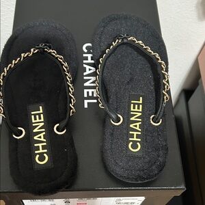 CHANEL Black and Gold Women's Sandals